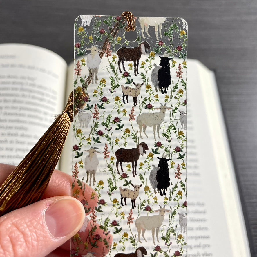 Goat Bookmark โ Cute Big & Baby Goats with Greenery | Farm Animal Gift for Book Lovers