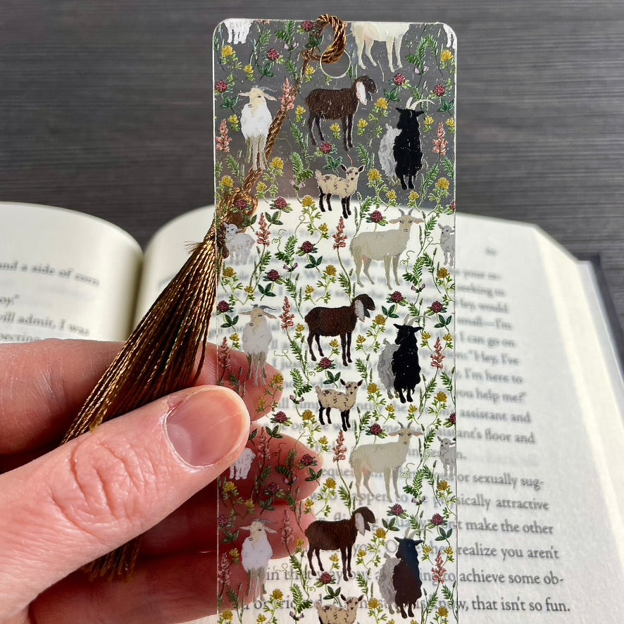 Goat Bookmark โ Cute Big & Baby Goats with Greenery | Farm Animal Gift for Book Lovers