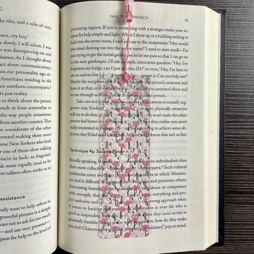 Pink Flamingo Bookmark with Tassel | Fun Gift for Book Lovers | Cute Summer Bookmark for Her or Teacher