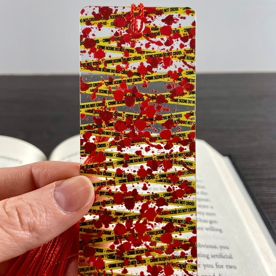 Crime Scene Bookmark – Do Not Cross Tape and Blood Splatter | Mystery & Thriller Reader Gift for True Crime Fans