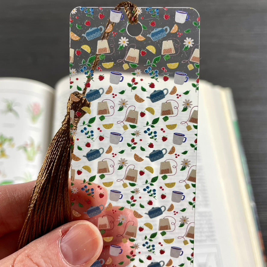 Tea Lover Bookmark with Teapots & Fruit | Cottagecore Gift for Book Lovers | Cozy Reading Accessory with Lemons and Flowers