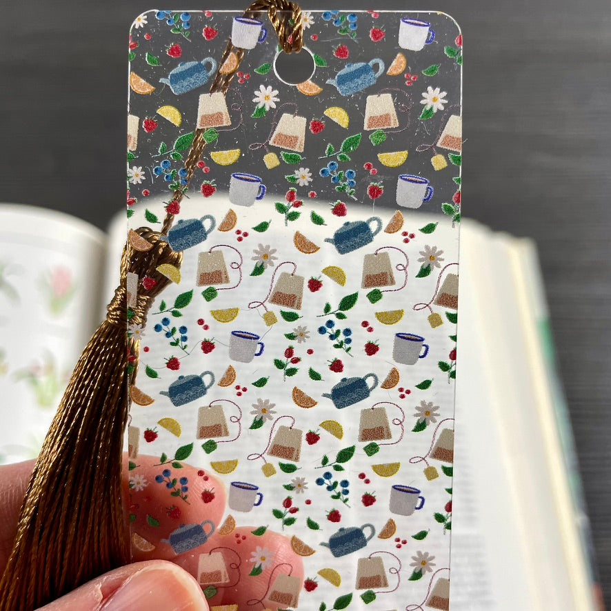 Tea Lover Bookmark with Teapots & Fruit | Cottagecore Gift for Book Lovers | Cozy Reading Accessory with Lemons and Flowers