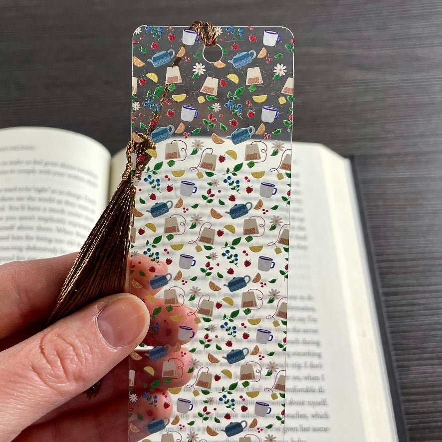 Tea Lover Bookmark with Teapots & Fruit | Cottagecore Gift for Book Lovers | Cozy Reading Accessory with Lemons and Flowers