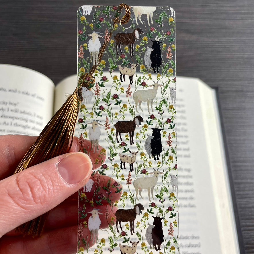Goat Bookmark โ Cute Big & Baby Goats with Greenery | Farm Animal Gift for Book Lovers