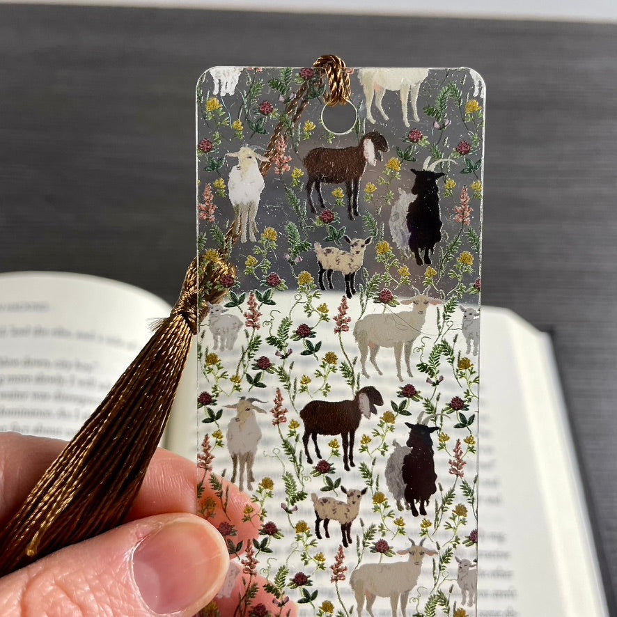 Goat Bookmark โ Cute Big & Baby Goats with Greenery | Farm Animal Gift for Book Lovers