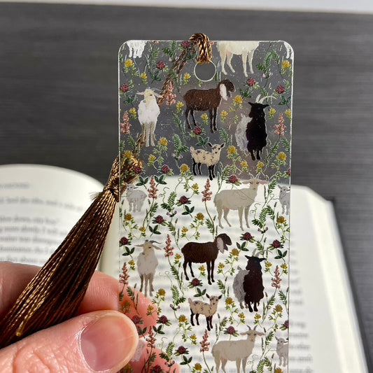 Goat Bookmark – Cute Big & Baby Goats with Greenery | Farm Animal Gift for Book Lovers