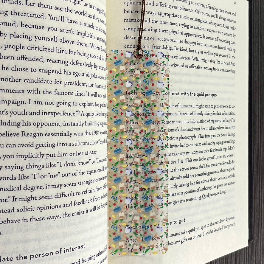 Tea Lover Bookmark with Teapots & Fruit | Cottagecore Gift for Book Lovers | Cozy Reading Accessory with Lemons and Flowers