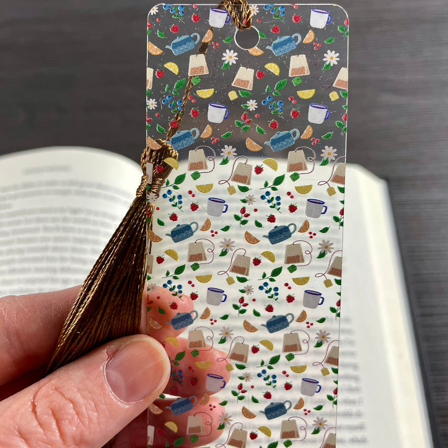Tea Lover Bookmark with Teapots & Fruit | Cottagecore Gift for Book Lovers | Cozy Reading Accessory with Lemons and Flowers
