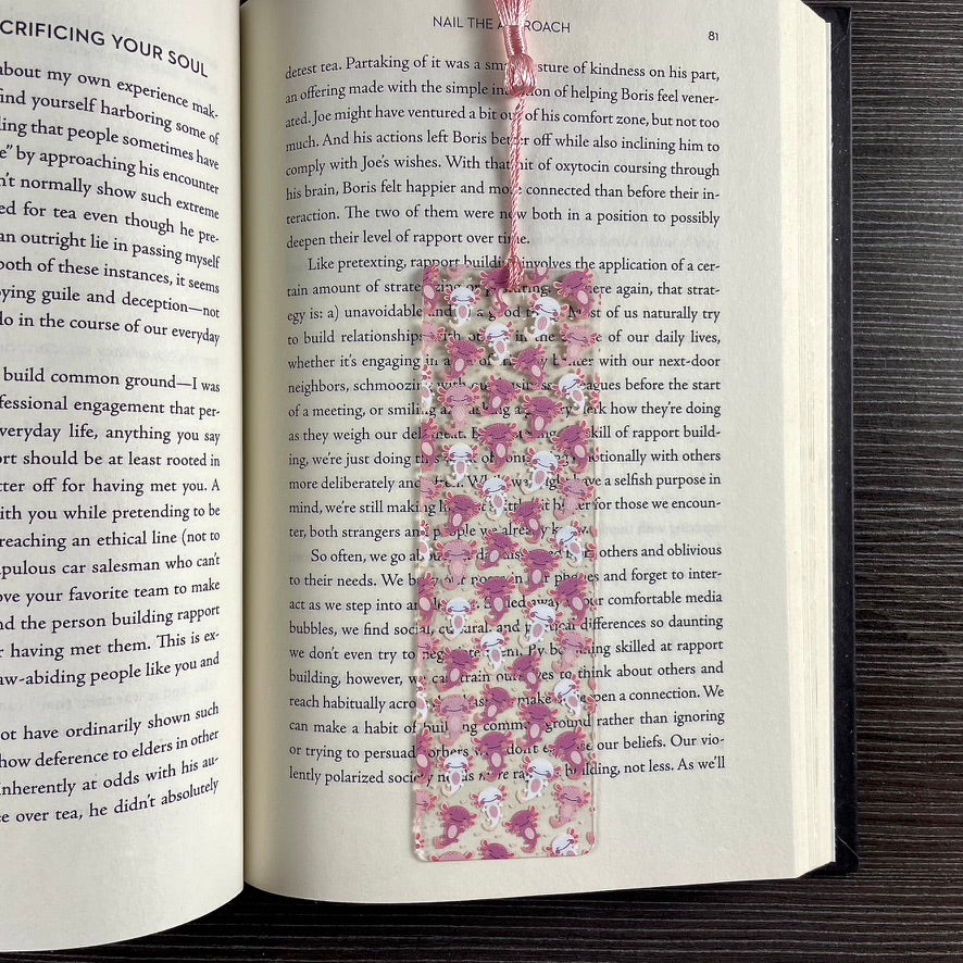 Pink Axolotl Bookmark | Cute Bookmark for Kids & Animal Lovers | Fun Gift for Readers | Kawaii Reading Accessory with Tassel