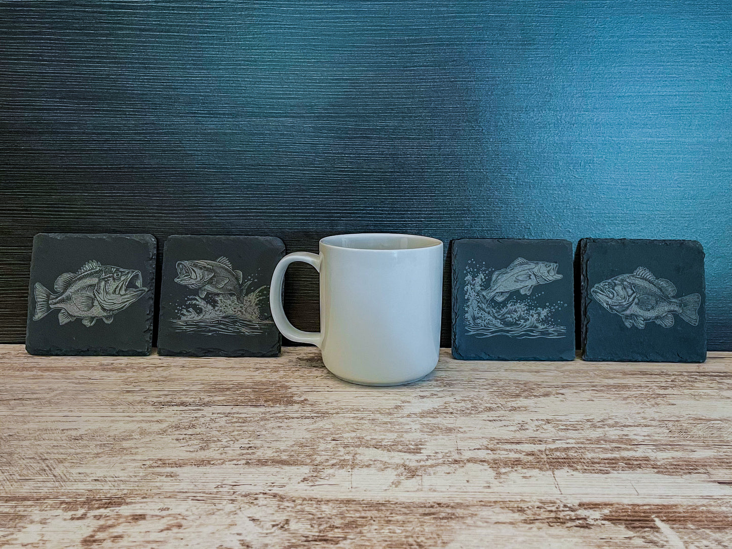 Stunning Bass Fish Slate Coasters – Set of 4 for Nature-Inspired Décor
