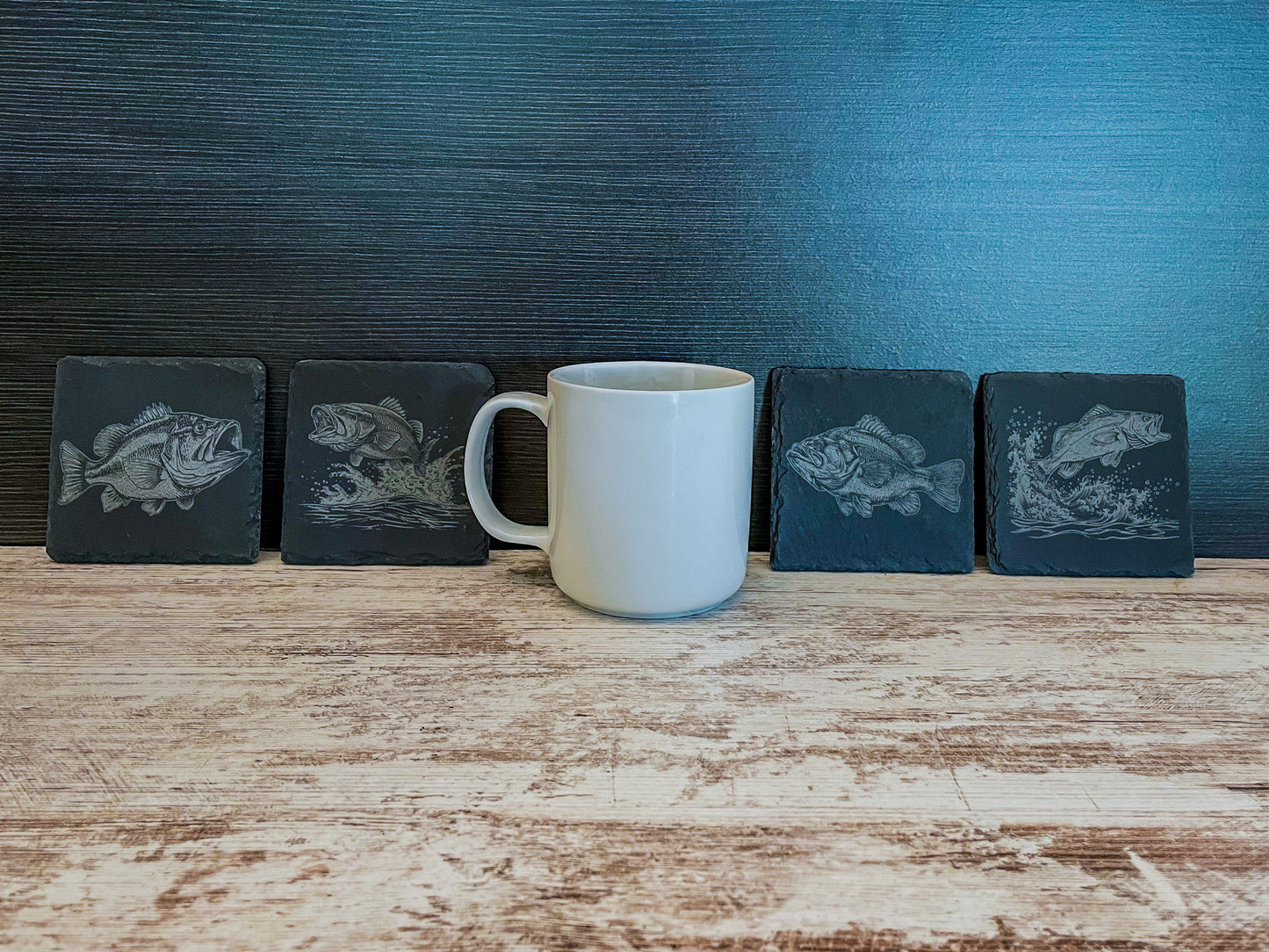 Stunning Bass Fish Slate Coasters – Set of 4 for Nature-Inspired Décor