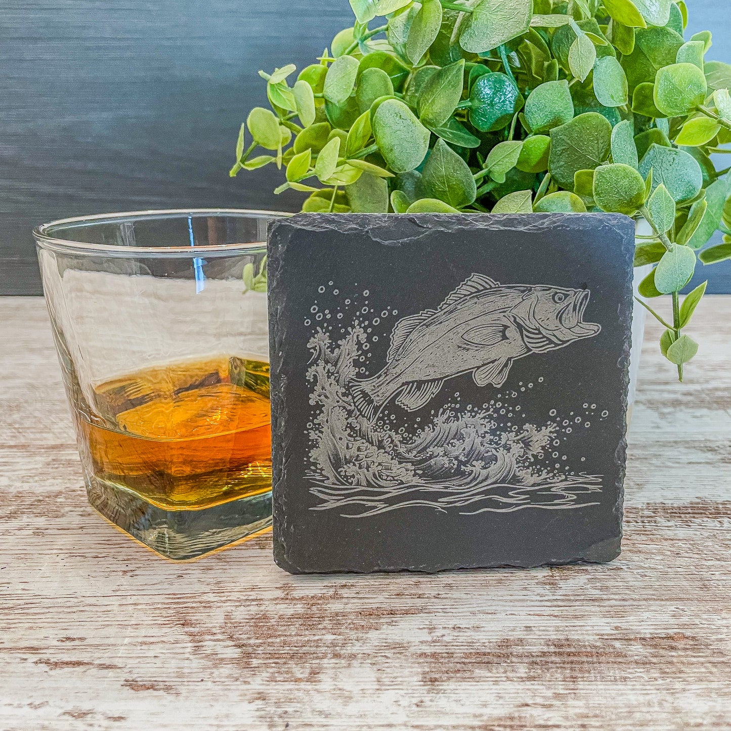 Stunning Bass Fish Slate Coasters – Set of 4 for Nature-Inspired Décor