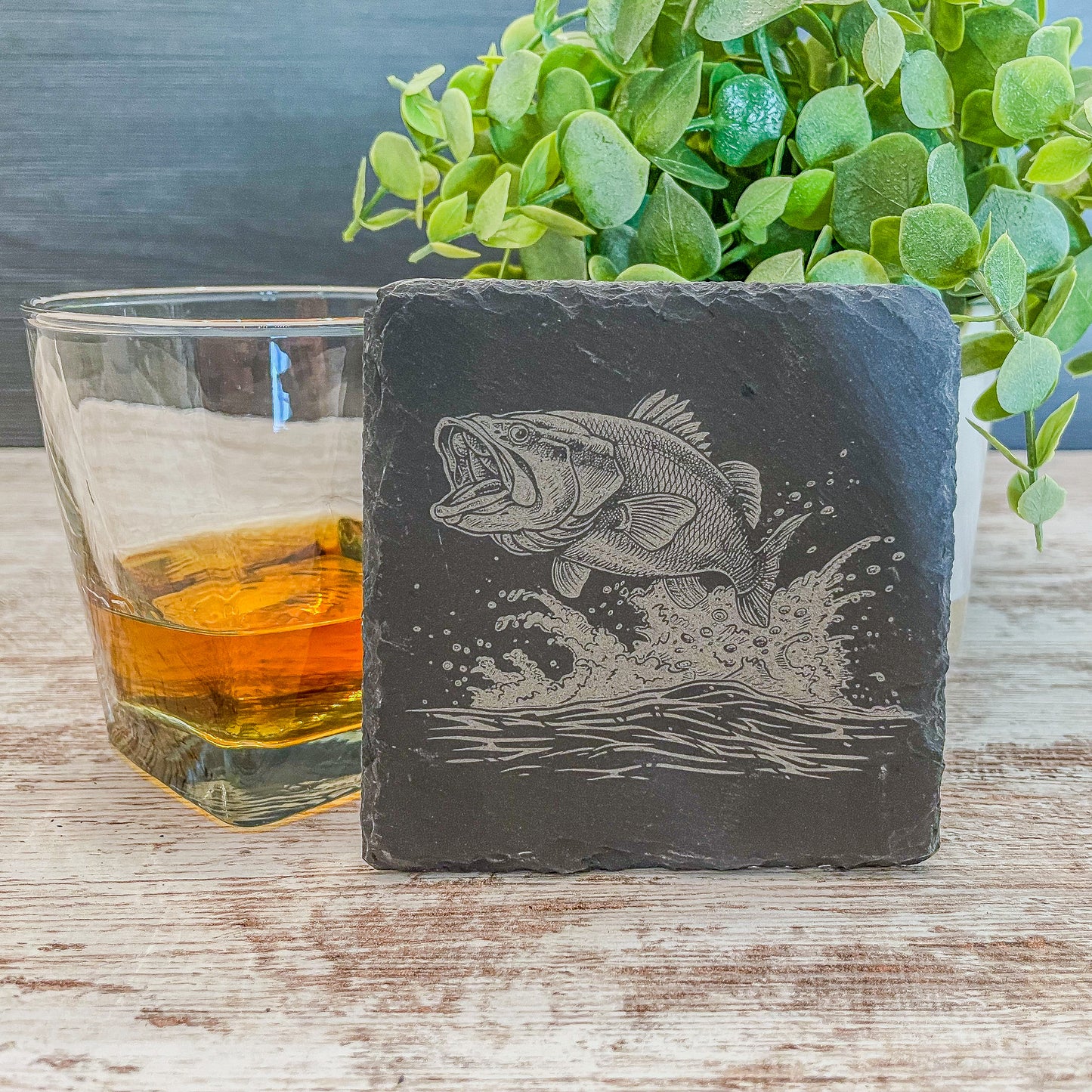 Stunning Bass Fish Slate Coasters – Set of 4 for Nature-Inspired Décor