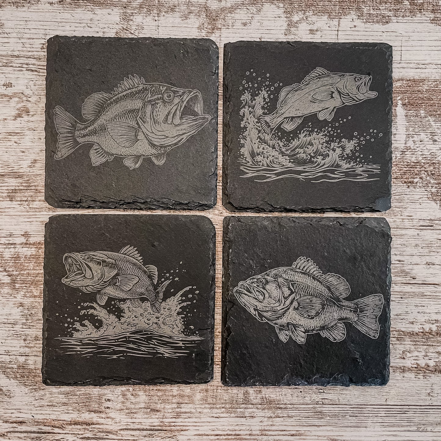 Stunning Bass Fish Slate Coasters – Set of 4 for Nature-Inspired Décor