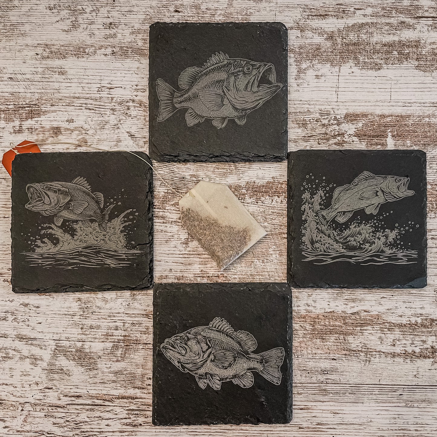 Stunning Bass Fish Slate Coasters – Set of 4 for Nature-Inspired Décor