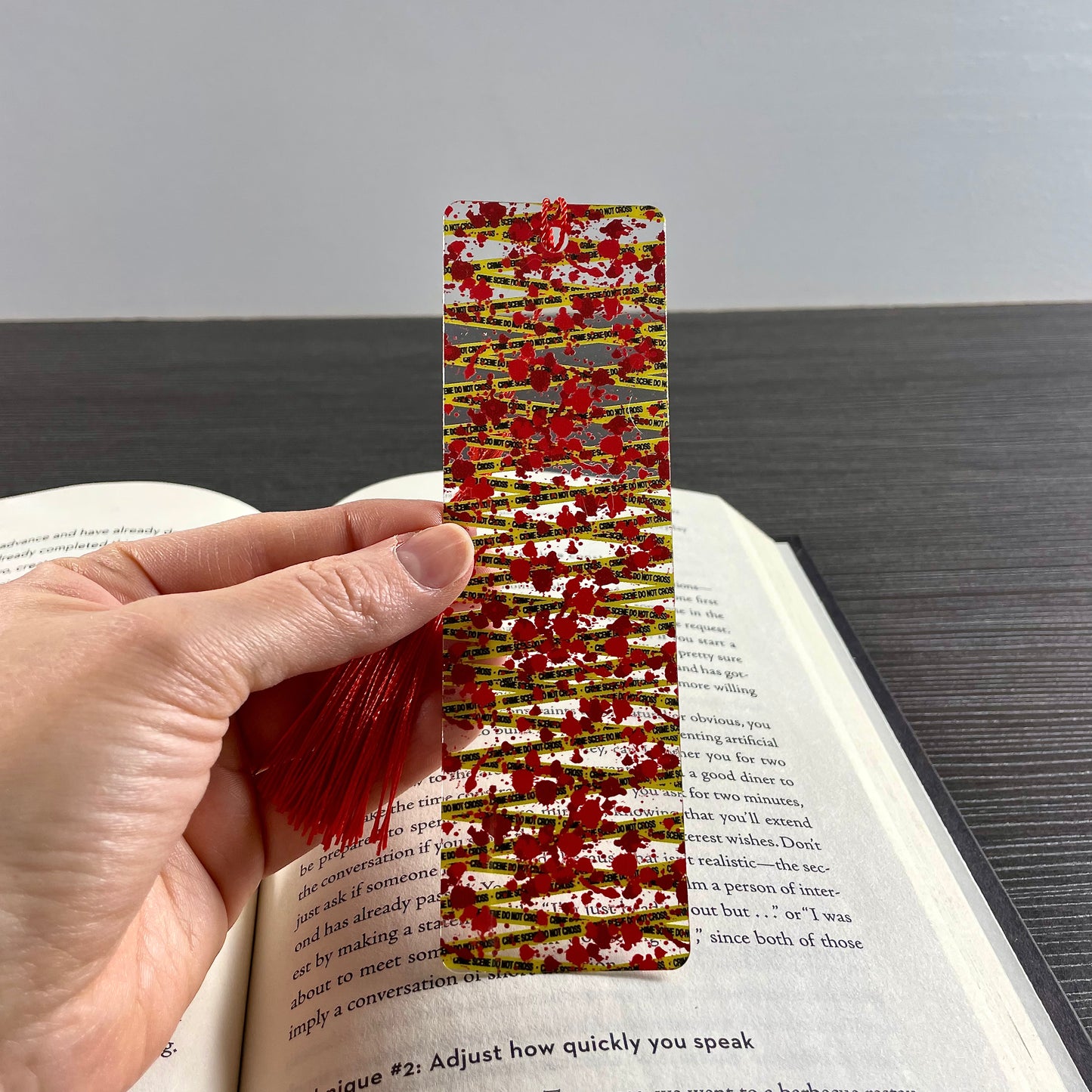 Crime Scene Bookmark – Do Not Cross Tape and Blood Splatter | Mystery & Thriller Reader Gift for True Crime Fans