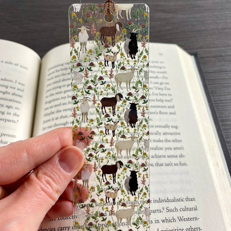 Goat Bookmark โ Cute Big & Baby Goats with Greenery | Farm Animal Gift for Book Lovers