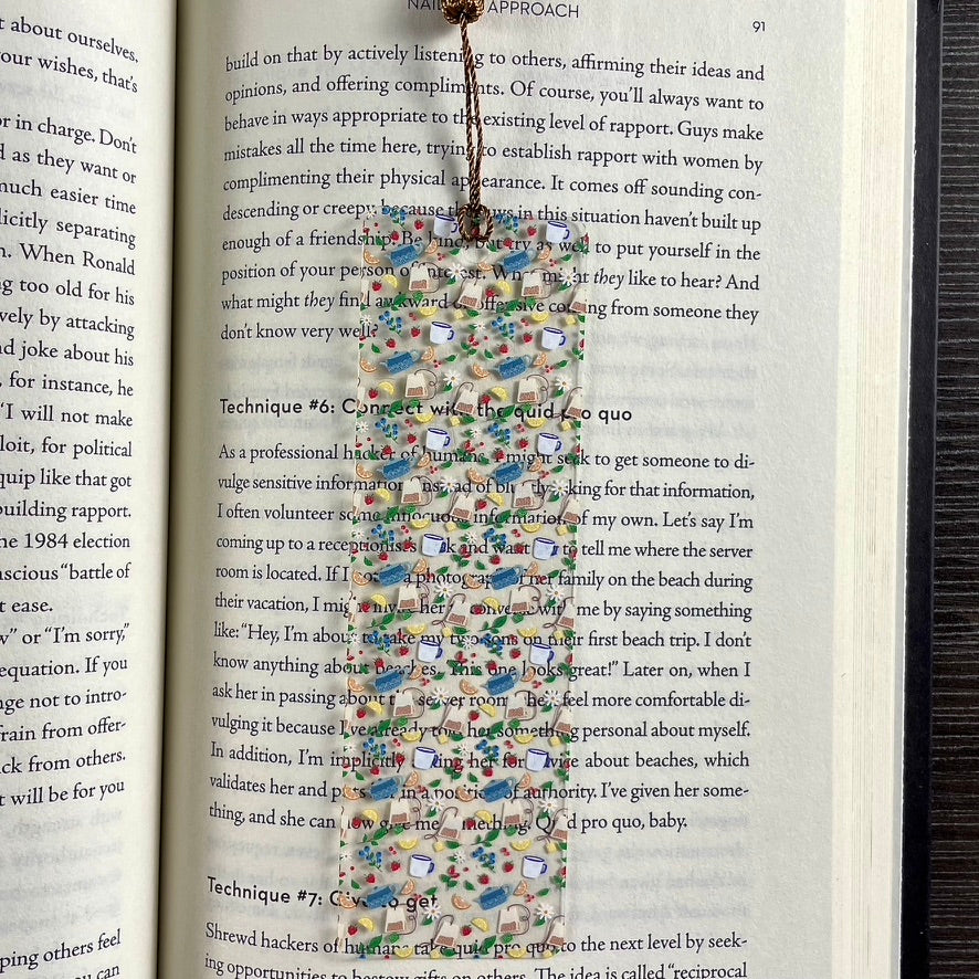 Tea Lover Bookmark with Teapots & Fruit | Cottagecore Gift for Book Lovers | Cozy Reading Accessory with Lemons and Flowers