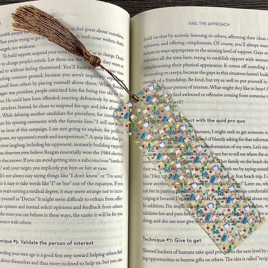 Tea Lover Bookmark with Teapots & Fruit | Cottagecore Gift for Book Lovers | Cozy Reading Accessory with Lemons and Flowers