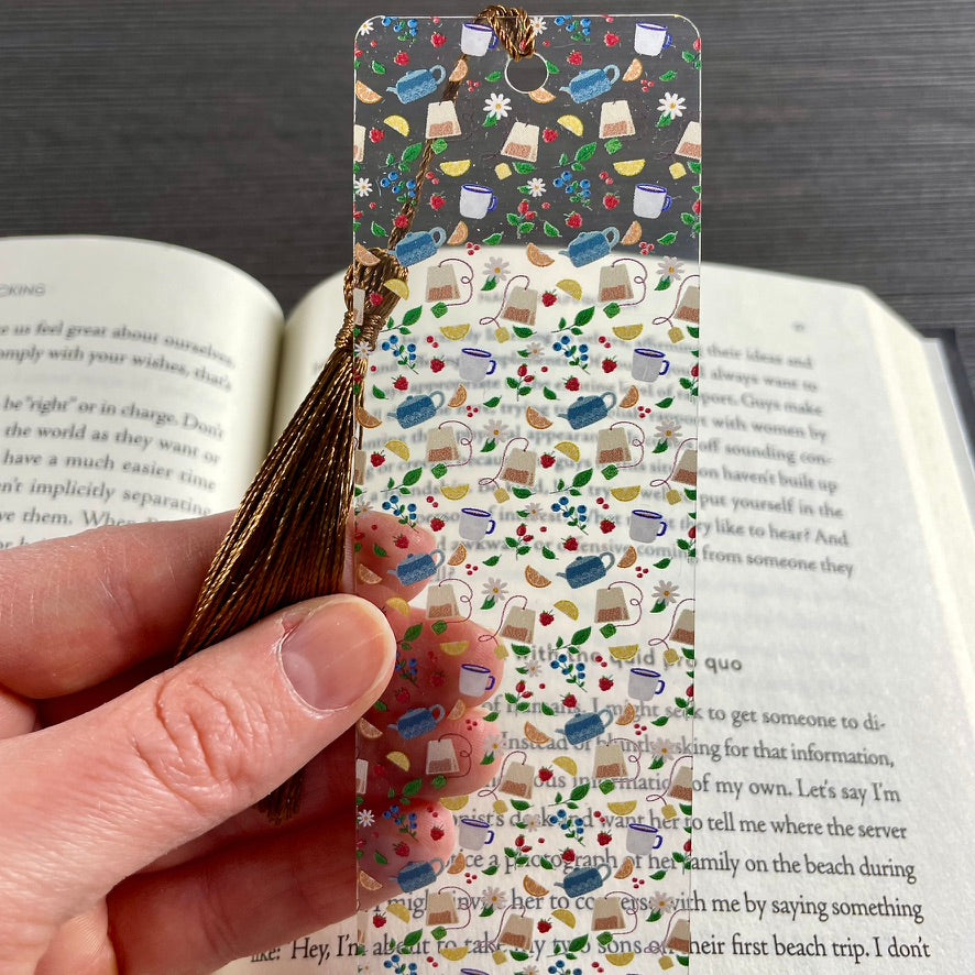 Tea Lover Bookmark with Teapots & Fruit | Cottagecore Gift for Book Lovers | Cozy Reading Accessory with Lemons and Flowers
