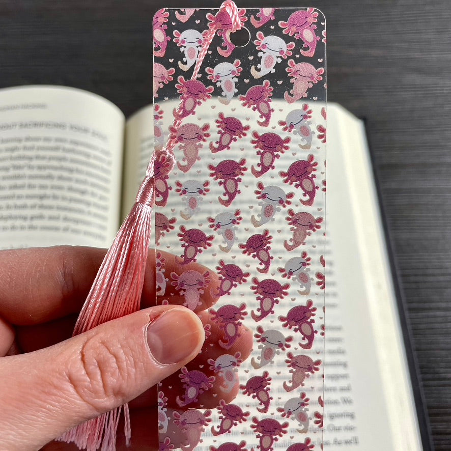 Pink Axolotl Bookmark | Cute Bookmark for Kids & Animal Lovers | Fun Gift for Readers | Kawaii Reading Accessory with Tassel