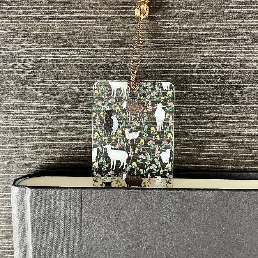 Goat Bookmark โ Cute Big & Baby Goats with Greenery | Farm Animal Gift for Book Lovers