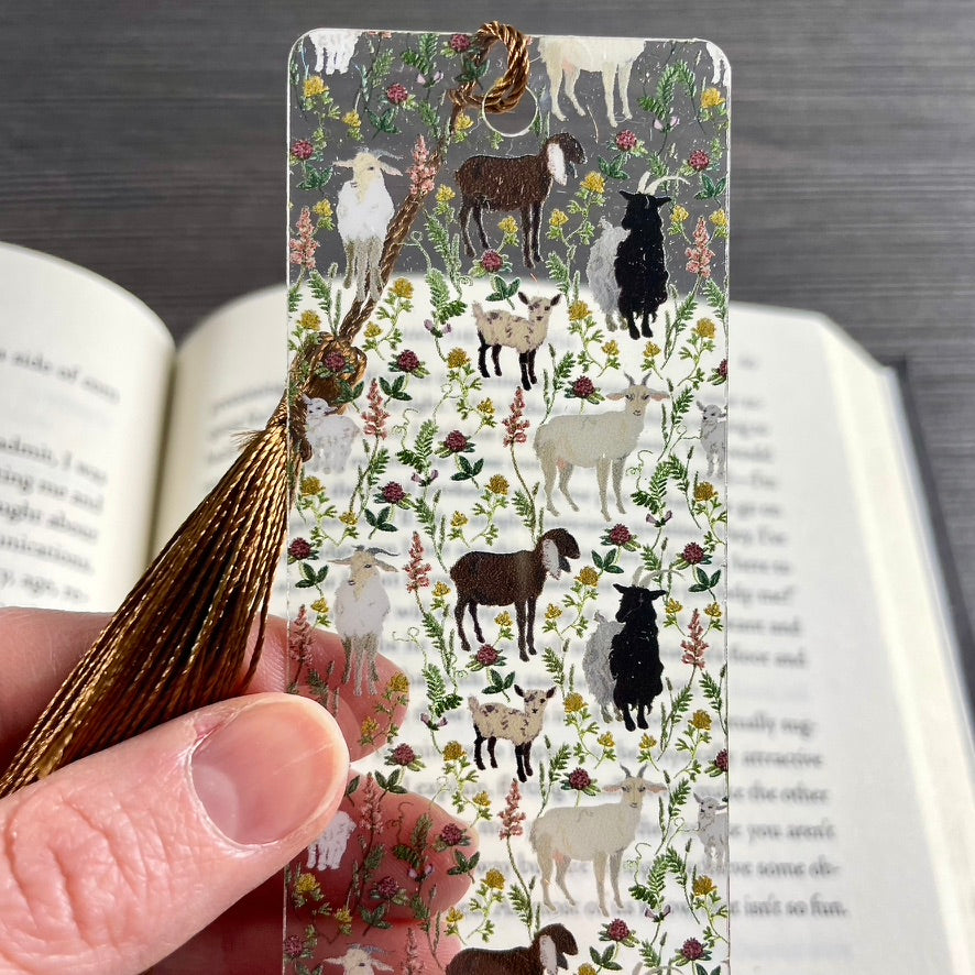 Goat Bookmark โ Cute Big & Baby Goats with Greenery | Farm Animal Gift for Book Lovers