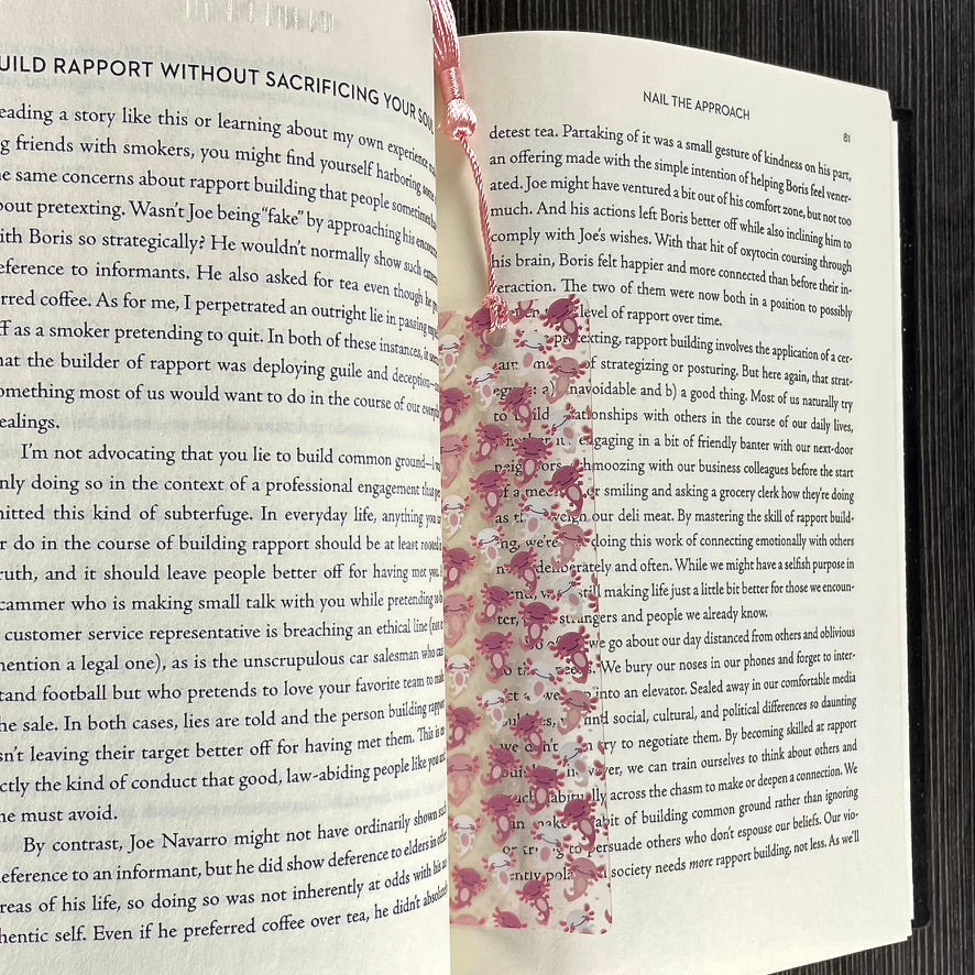Pink Axolotl Bookmark | Cute Bookmark for Kids & Animal Lovers | Fun Gift for Readers | Kawaii Reading Accessory with Tassel
