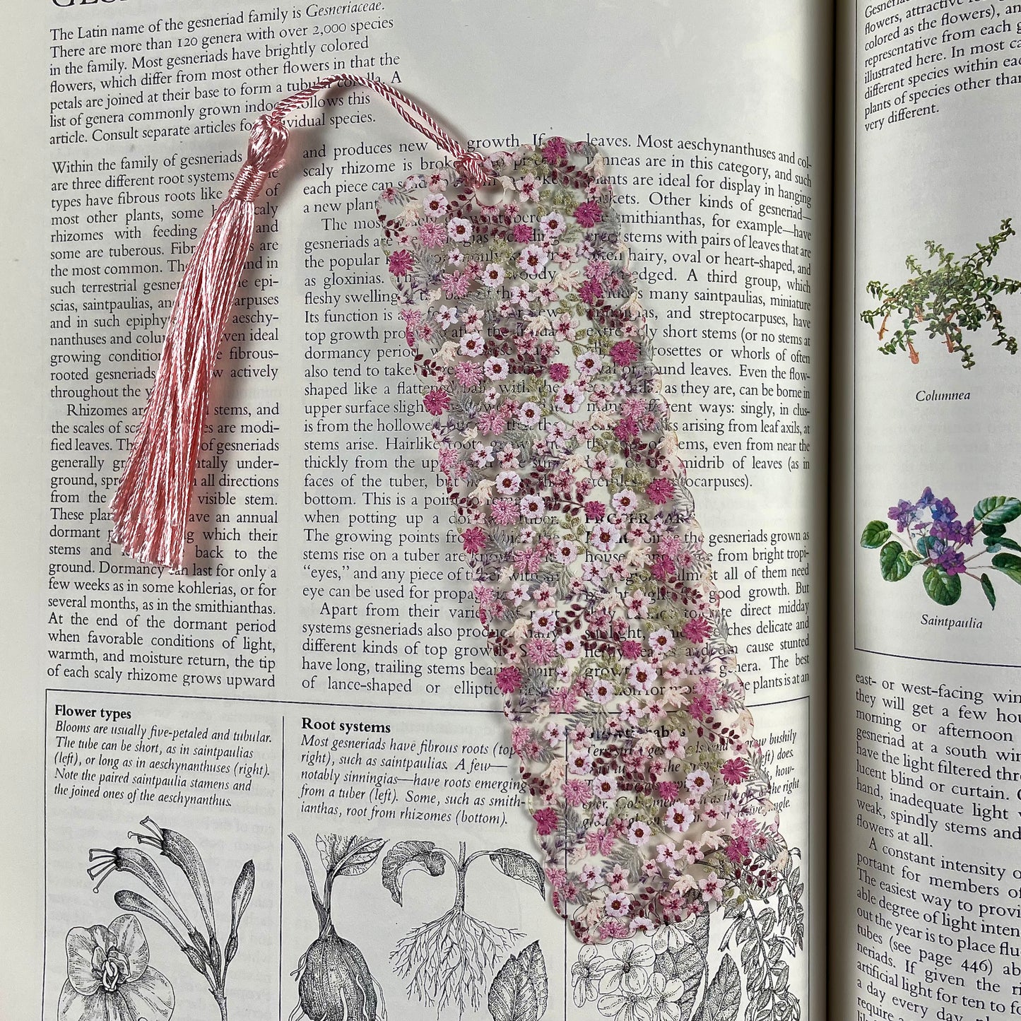 Pink Floral Acrylic Bookmark with Scalloped Edges | Gift for Book Lovers & Her | Mother's Day Gift