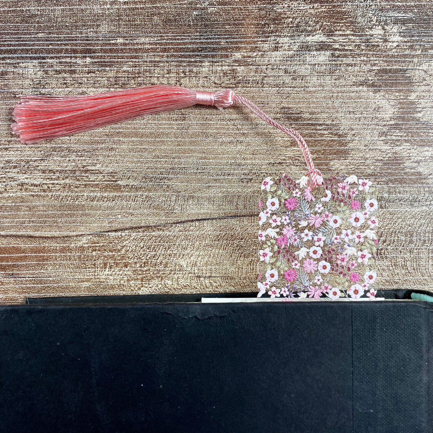 Pink Floral Acrylic Bookmark with Scalloped Edges | Gift for Book Lovers & Her | Mother's Day Gift