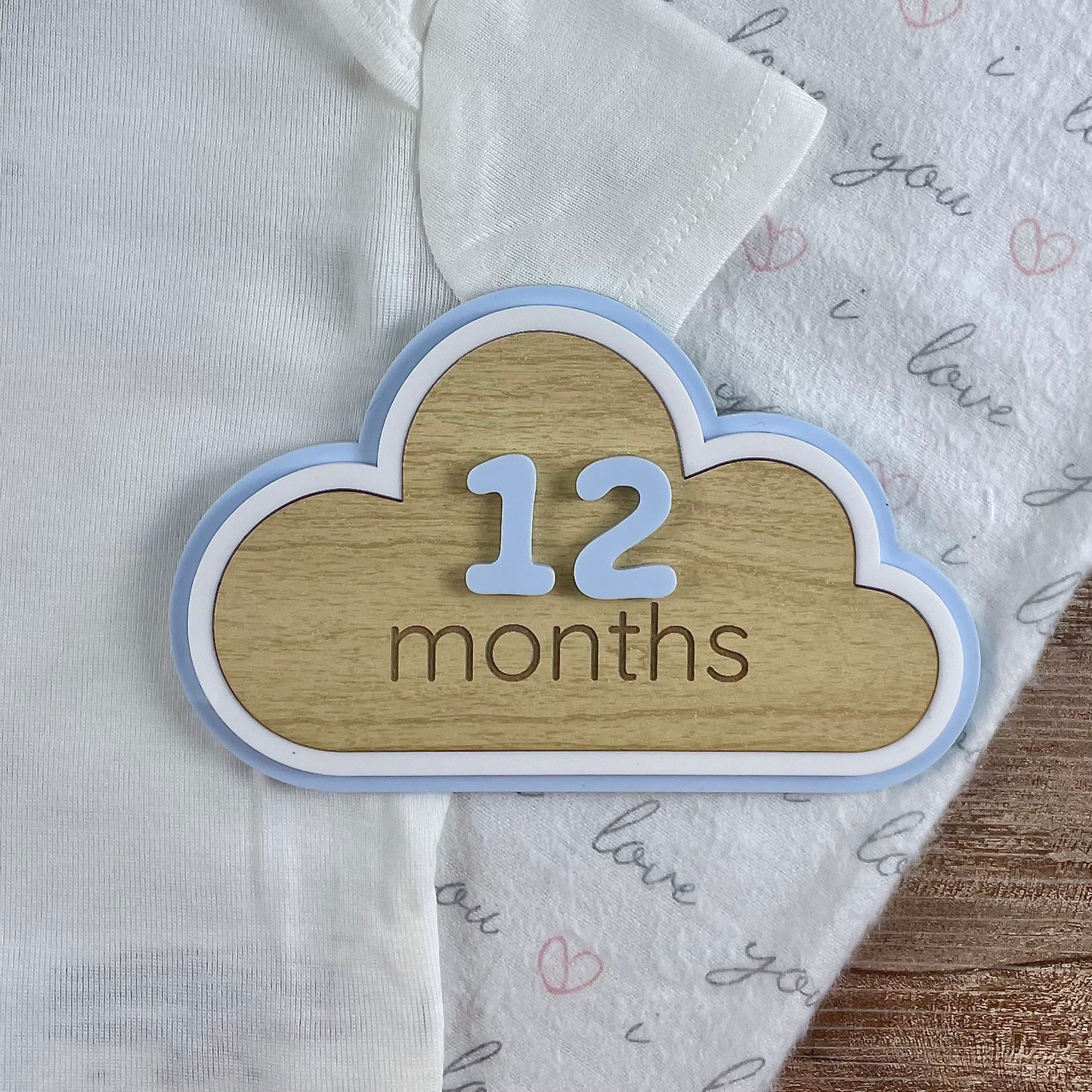 Cloud Baby Milestone Sign – Monthly Photo Prop with Interchangeable Numbers – Baby Shower Gift – Blue Nursery Decor – Keepsake