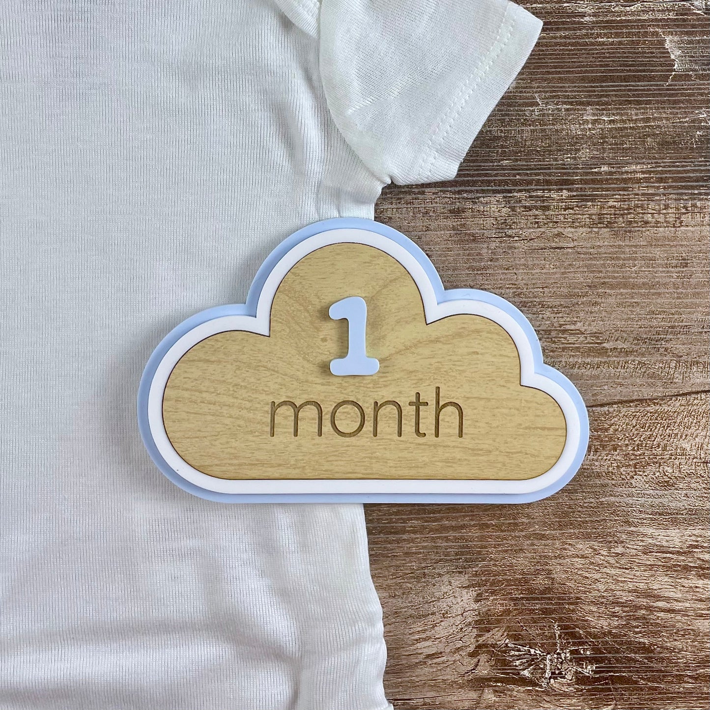 Cloud Baby Milestone Sign – Monthly Photo Prop with Interchangeable Numbers – Baby Shower Gift – Blue Nursery Decor – Keepsake
