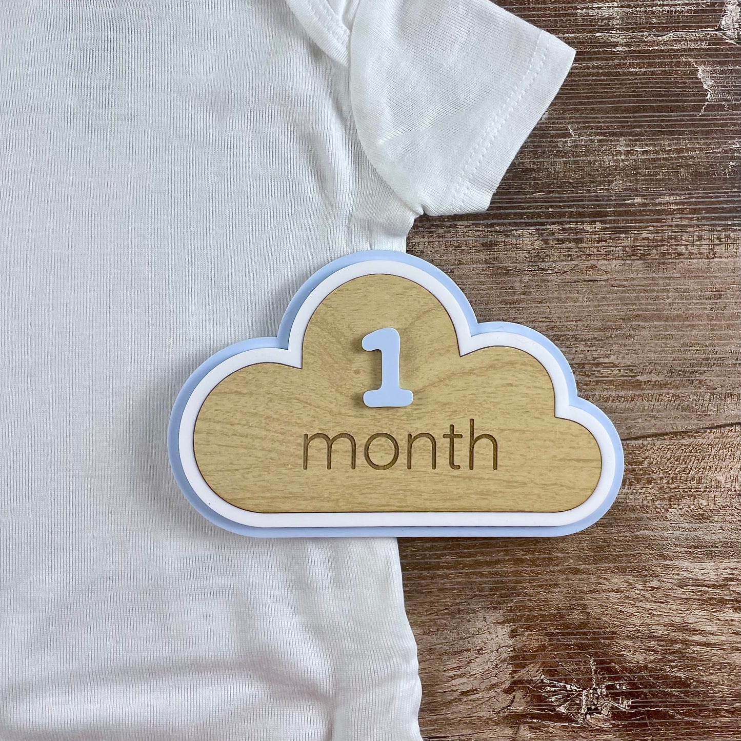 Cloud Baby Milestone Sign – Monthly Photo Prop with Interchangeable Numbers – Baby Shower Gift – Blue Nursery Decor – Keepsake