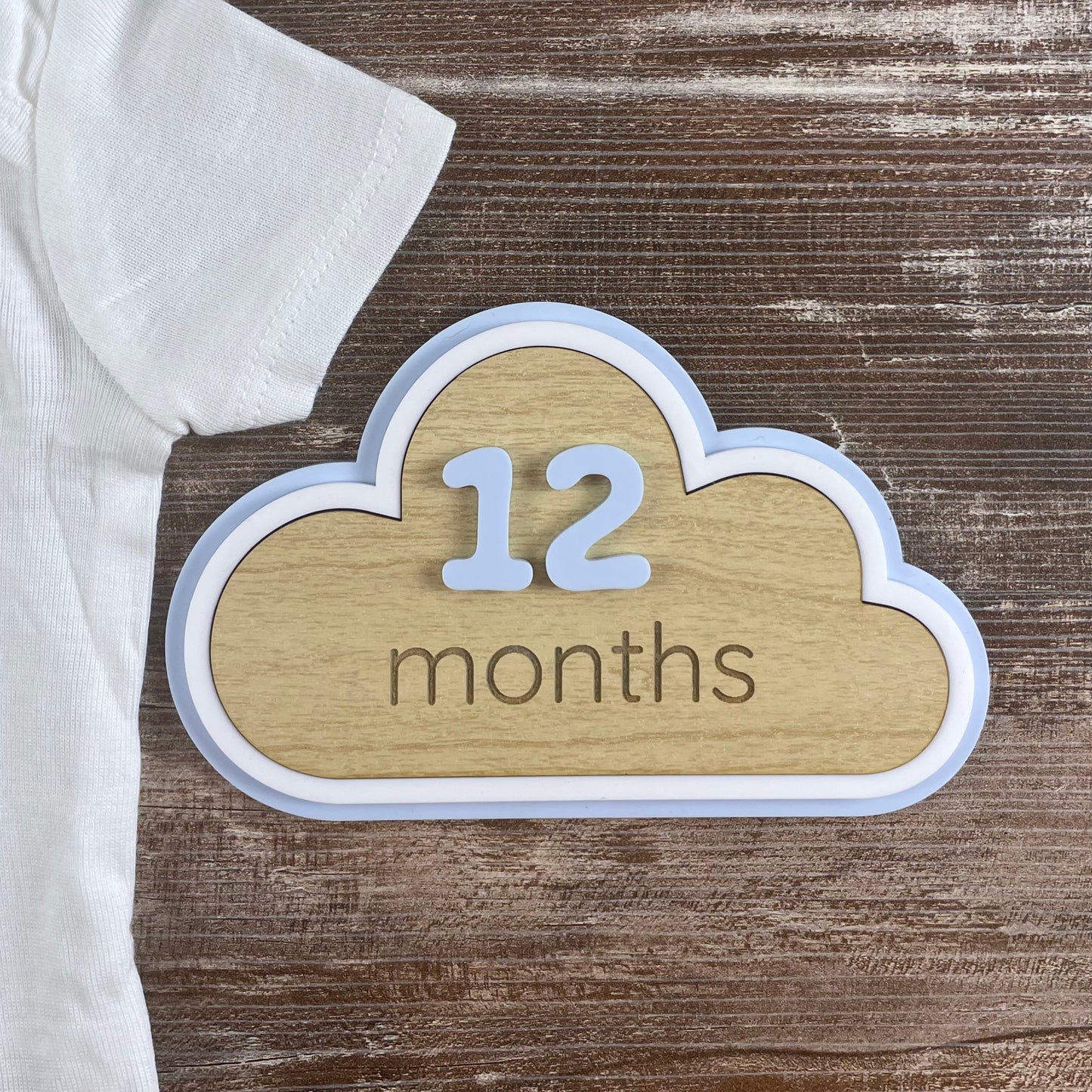 Cloud Baby Milestone Sign – Monthly Photo Prop with Interchangeable Numbers – Baby Shower Gift – Blue Nursery Decor – Keepsake
