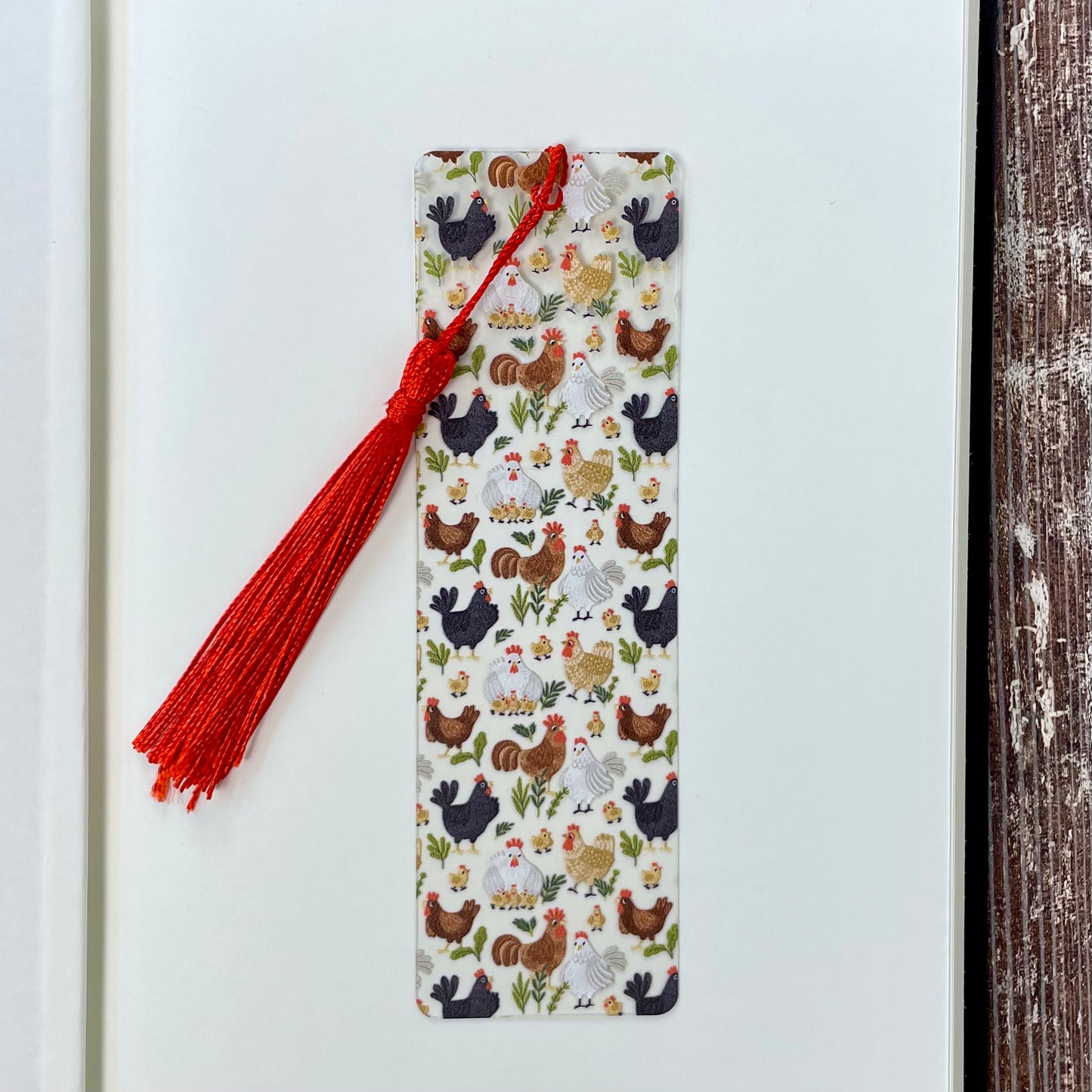 Chicken Bookmark | Farm Animal Reading Gift | Hen & Rooster Pattern with Tassel | Funny Bookmark for Women or Kids