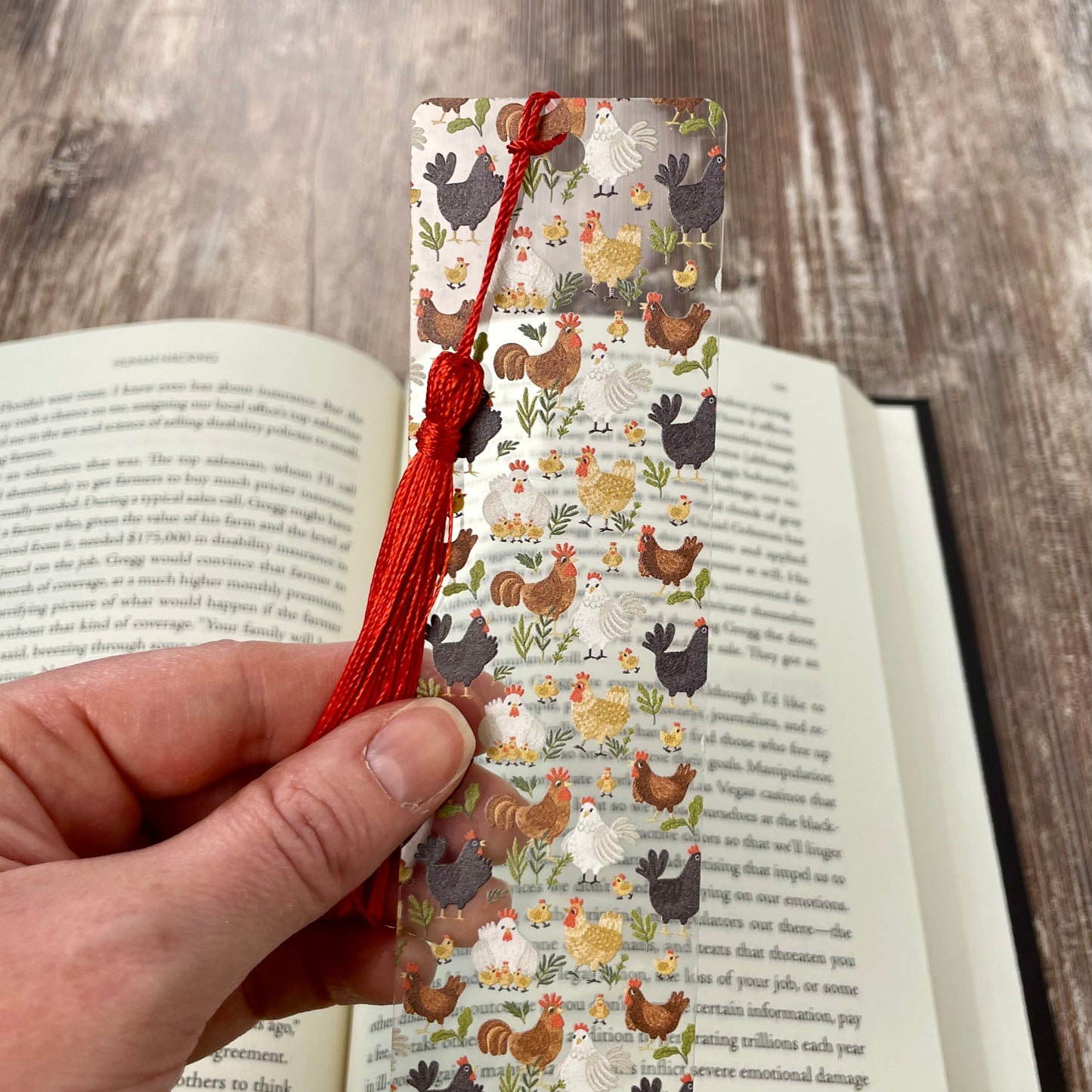 Chicken Bookmark | Farm Animal Reading Gift | Hen & Rooster Pattern with Tassel | Funny Bookmark for Women or Kids