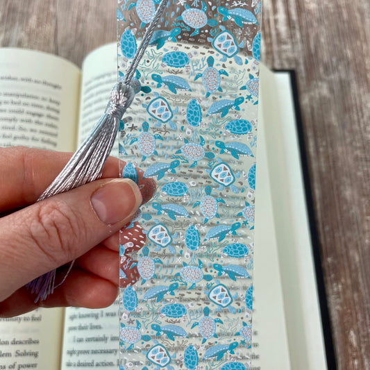 Sea Turtle Bookmark with Tassel | Ocean Lover Gift | Laser Cut Clear Bookmark for Readers | Marine Animal Book Accessory