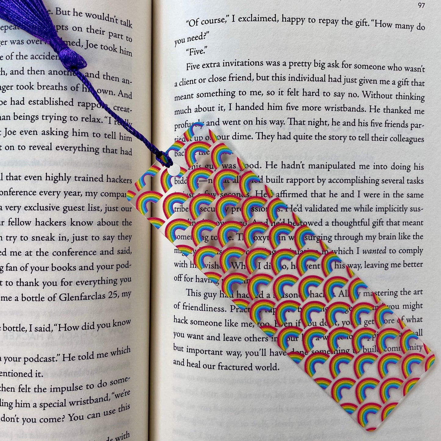 Rainbow Bookmark with Purple Tassel: Bright, Colorful Gift