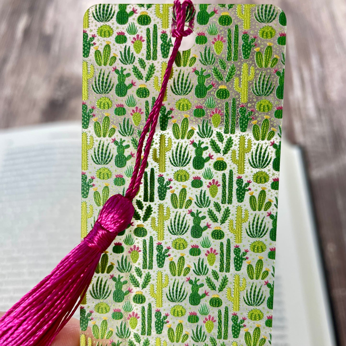 Cactus Bookmark with Pink Tassel: Unique Plant Lover Gift