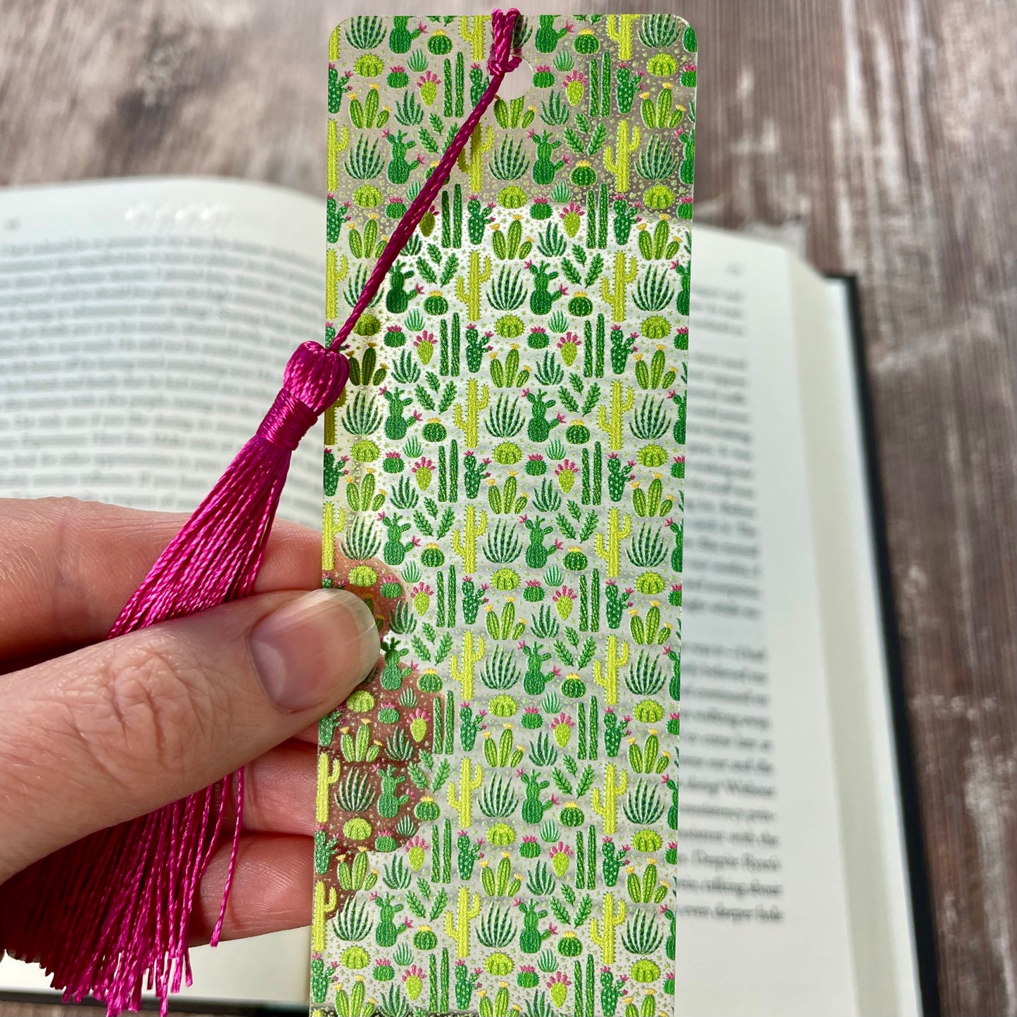 Cactus Bookmark with Pink Tassel: Unique Plant Lover Gift