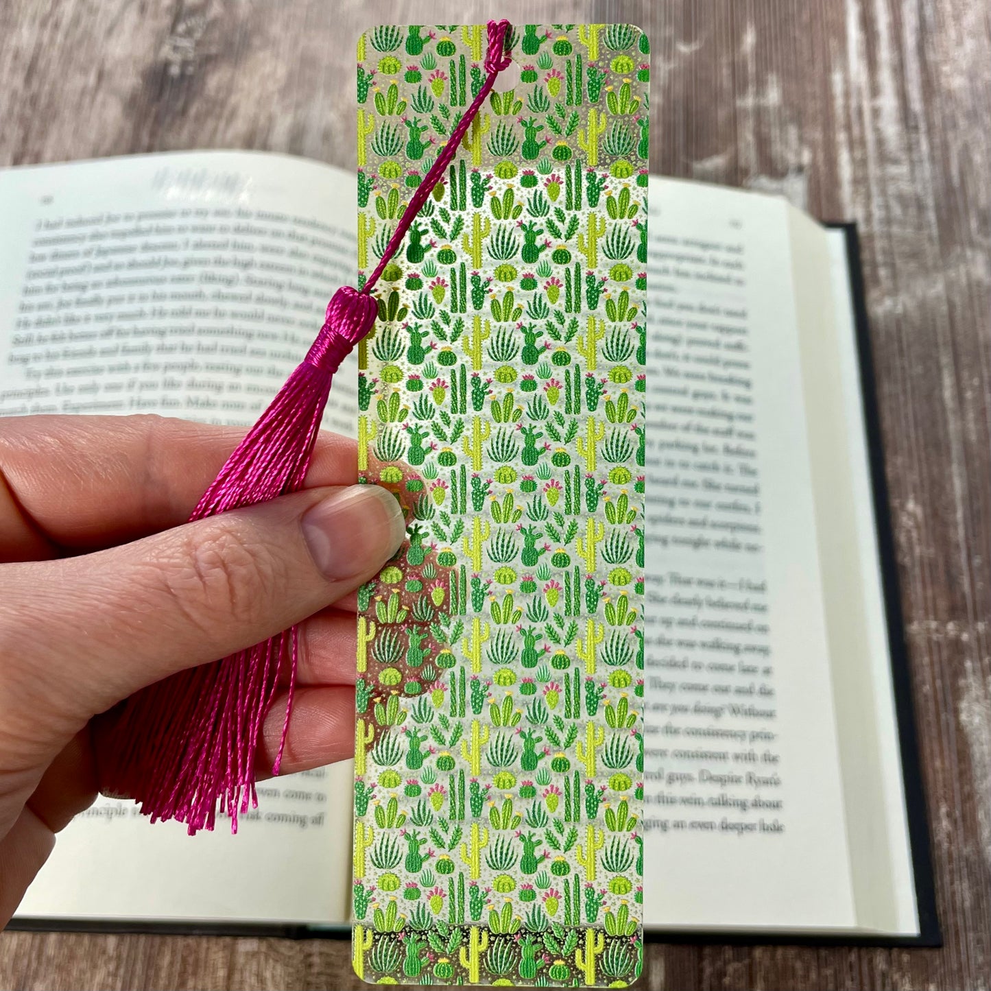 Cactus Bookmark with Pink Tassel: Unique Plant Lover Gift