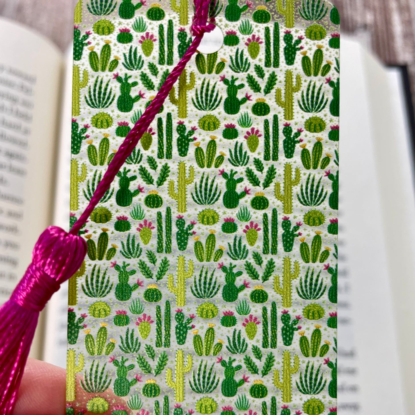 Cactus Bookmark with Pink Tassel: Unique Plant Lover Gift