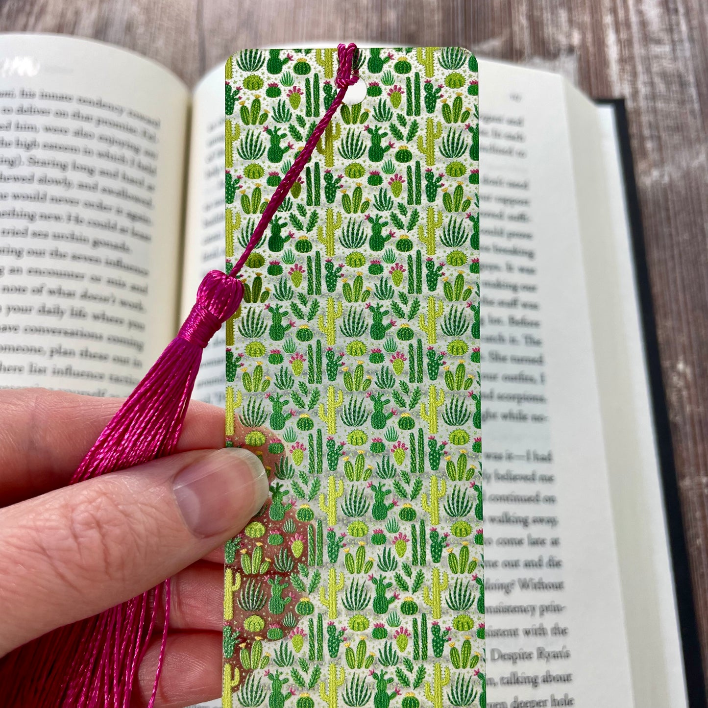 Cactus Bookmark with Pink Tassel: Unique Plant Lover Gift