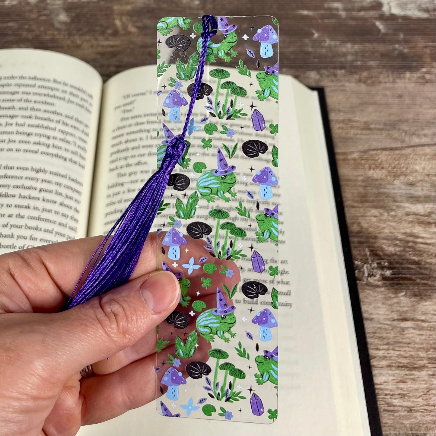 Cute Frog Bookmark with Mushrooms and Crystals | Fun Reading Gift for Kids & Book Lovers | Fantasy Bookmark with Tassel