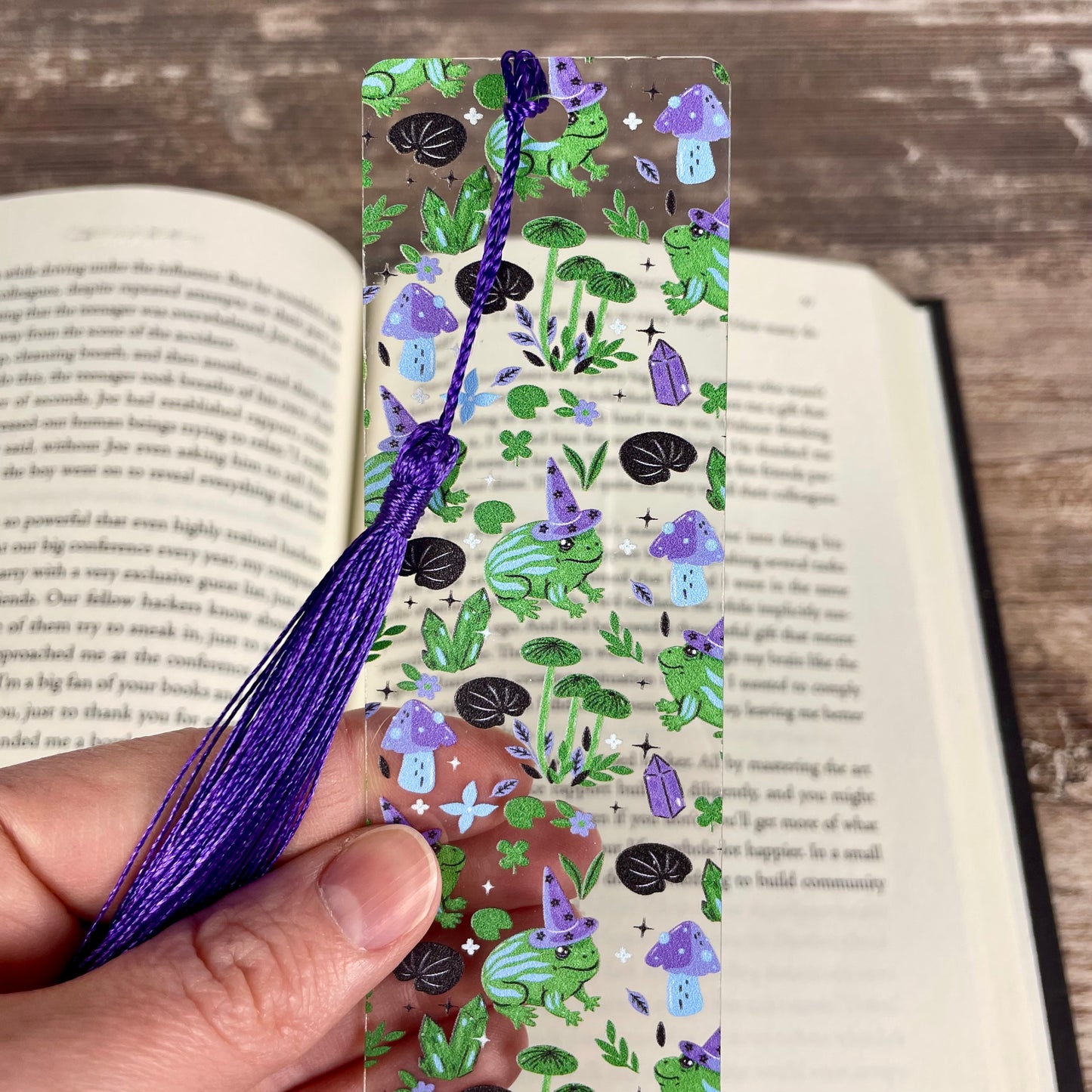 Cute Frog Bookmark with Mushrooms and Crystals | Fun Reading Gift for Kids & Book Lovers | Fantasy Bookmark with Tassel