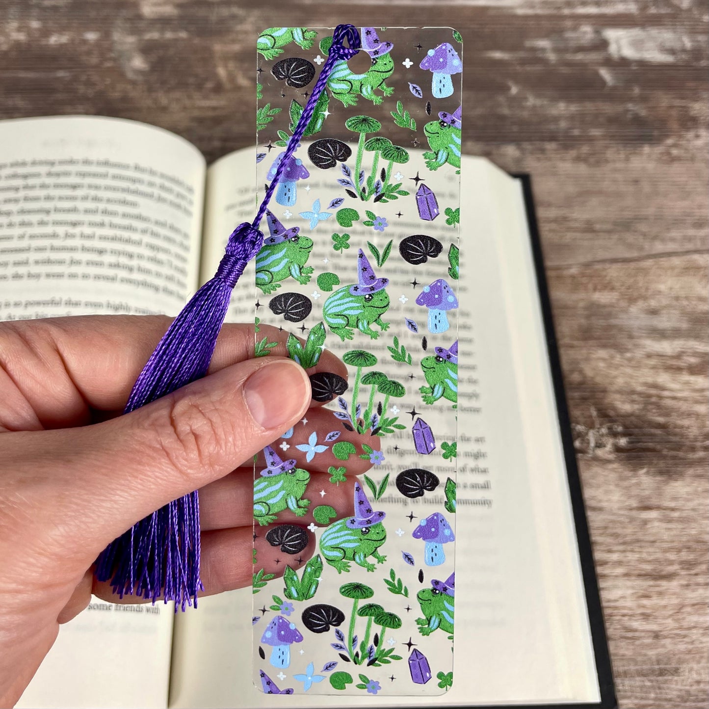 Cute Frog Bookmark with Mushrooms and Crystals | Fun Reading Gift for Kids & Book Lovers | Fantasy Bookmark with Tassel
