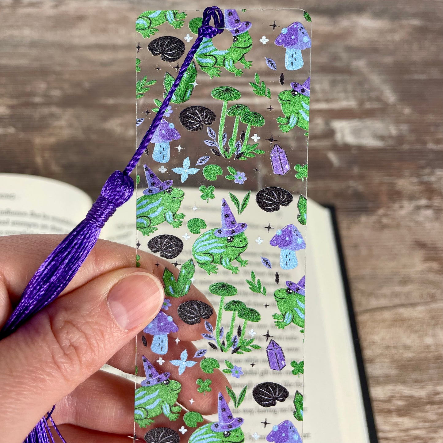 Cute Frog Bookmark with Mushrooms and Crystals | Fun Reading Gift for Kids & Book Lovers | Fantasy Bookmark with Tassel