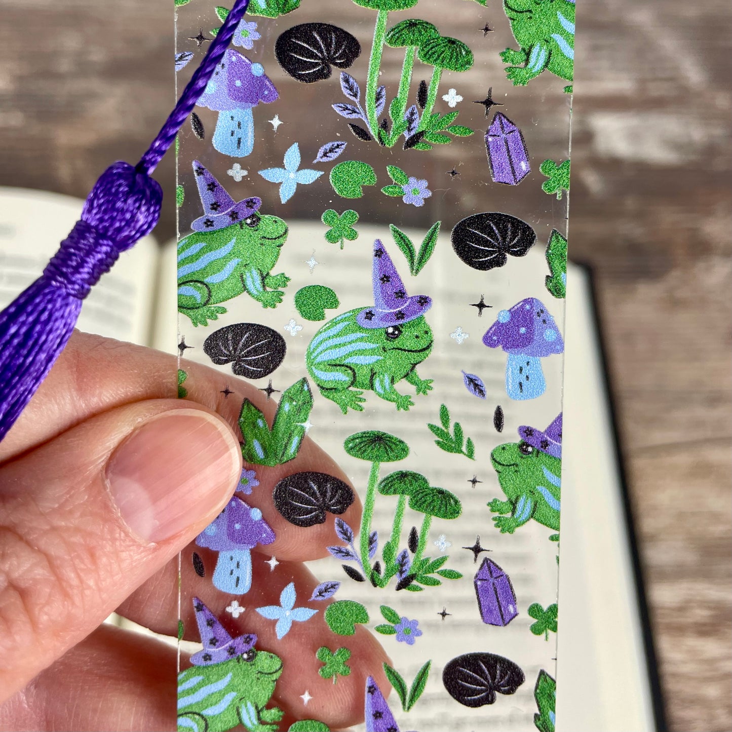 Cute Frog Bookmark with Mushrooms and Crystals | Fun Reading Gift for Kids & Book Lovers | Fantasy Bookmark with Tassel