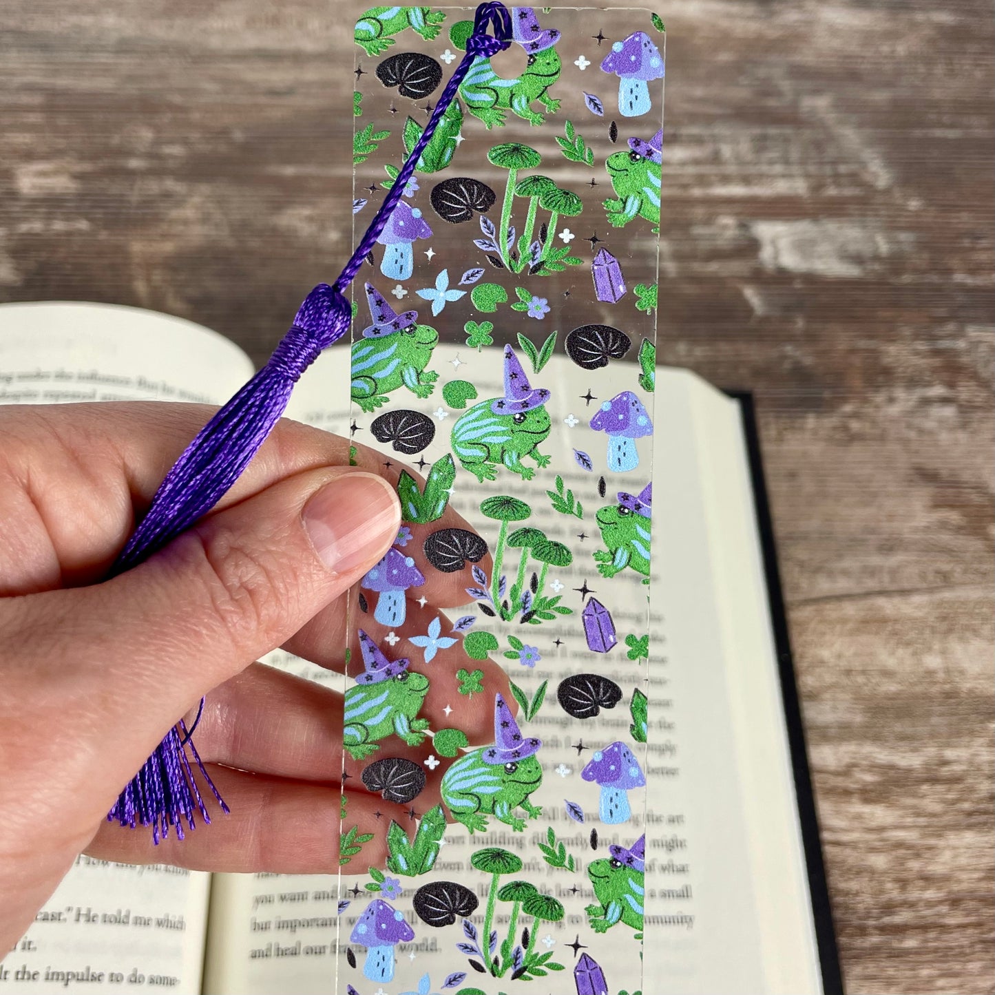Cute Frog Bookmark with Mushrooms and Crystals | Fun Reading Gift for Kids & Book Lovers | Fantasy Bookmark with Tassel