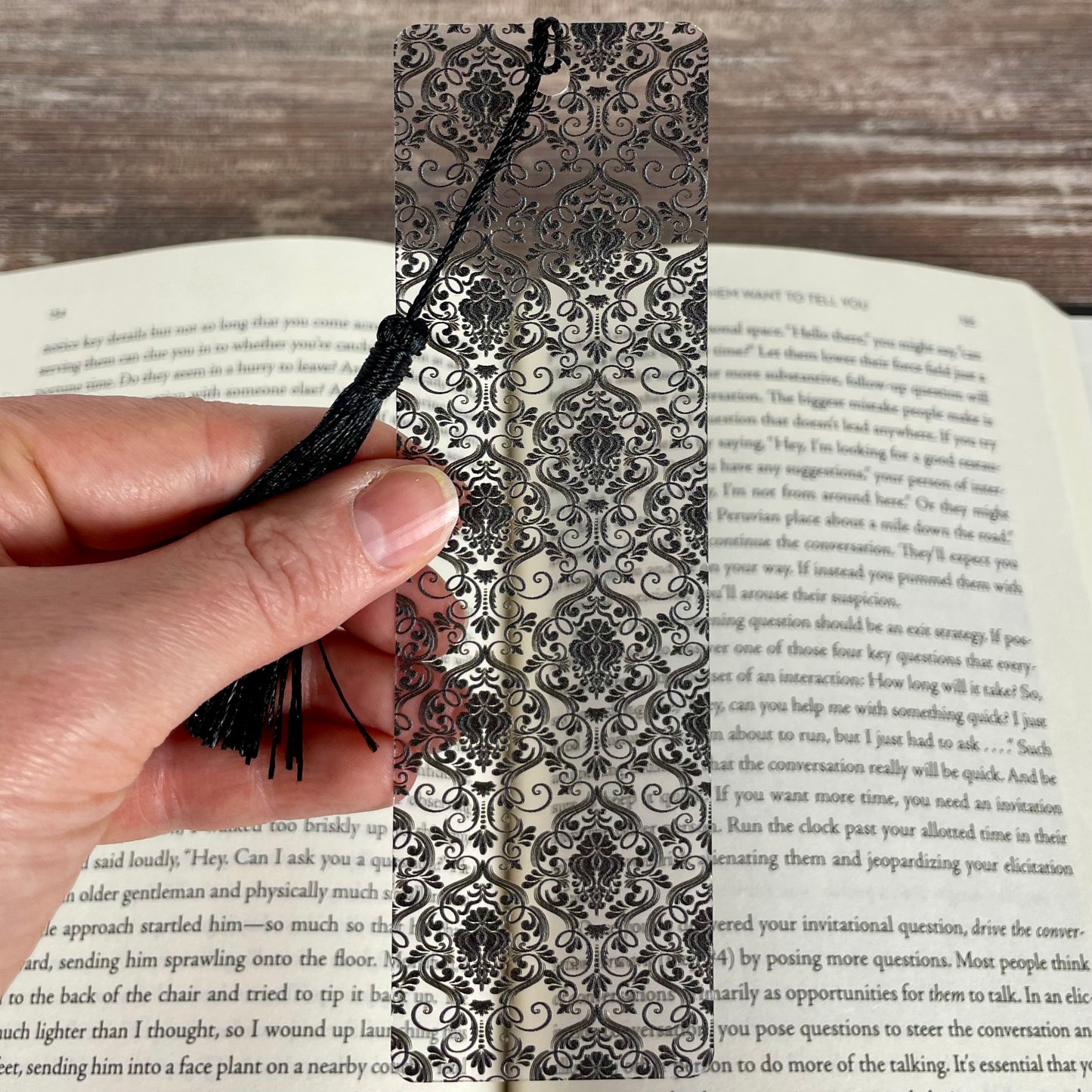 Black Damask Bookmark: Gothic Victorian Reader Gift
